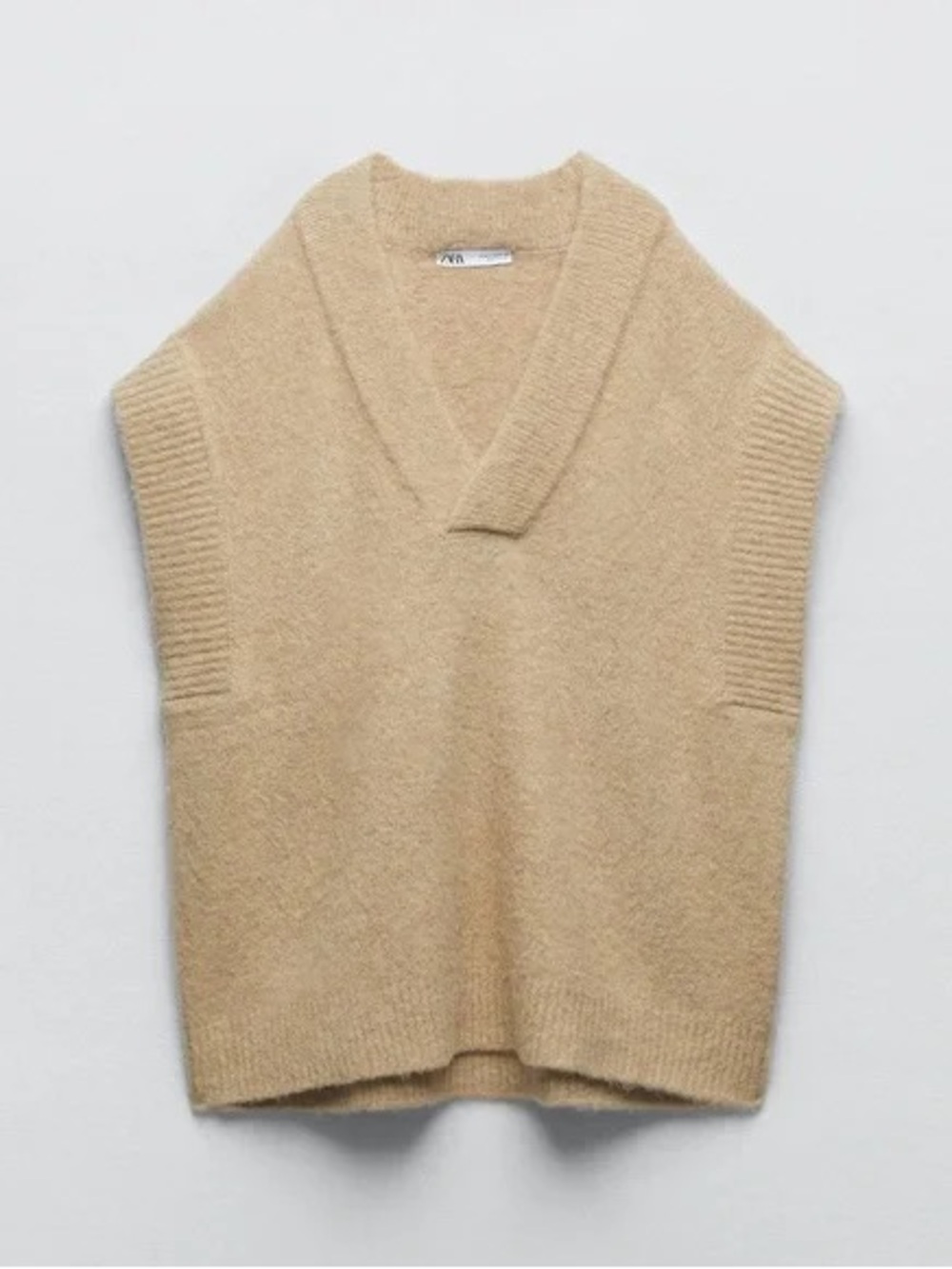 Zara Beige Oversized V-Neck Knit Vest